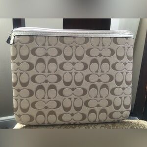 Signature Logo Jacquard Cosmetic Pouch in Beige Taupe